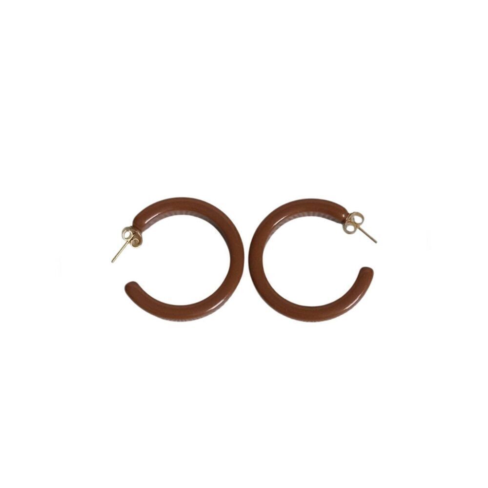 Brown Acrylic Open Hoop Style Lightweight Fashion Earrings 1 inch Diameter